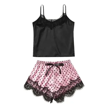 

Sexy lingerie pajamas for women Lace Pajamas Set V-collar pijamas women Summer Sleepwear Sexy Top And Shorts Pajama Set#Y10