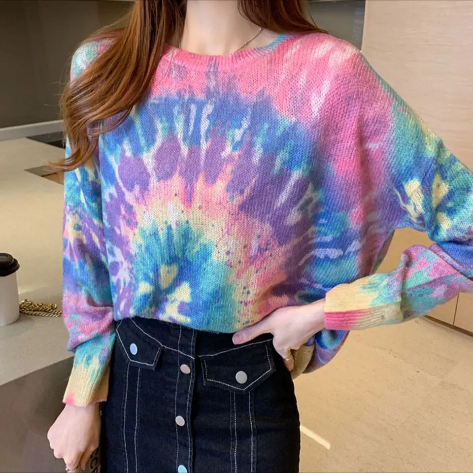 

Womens korean Fashon Street wear Loose Print Pullover Sweaters Knited Outerwear New Styles 2020