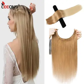 

Leeons New 22inch Invisible Wire No Clips In Hair Extensions Secret Fish Line Hairpieces Straight Synthetic Fake Hair Extensions