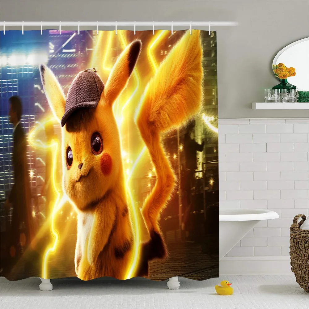Pikachu занавес для ванной s водонепроницаемый дизайн полиэстер Fabic Шторки для дома, ванной моющиеся украшения занавеска с крючками