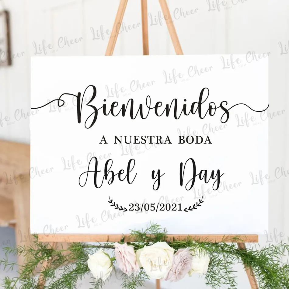 Wedding Welcome Mirror Board Sticker Spanish Pattern Custom Any Texts Vinyl Decal Art Wedding Party Welcome Sign Stickers Decor
