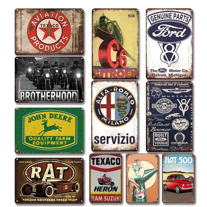 Винтажный мотоциклетный автомобиль металлический знак с рисунком потертый шик