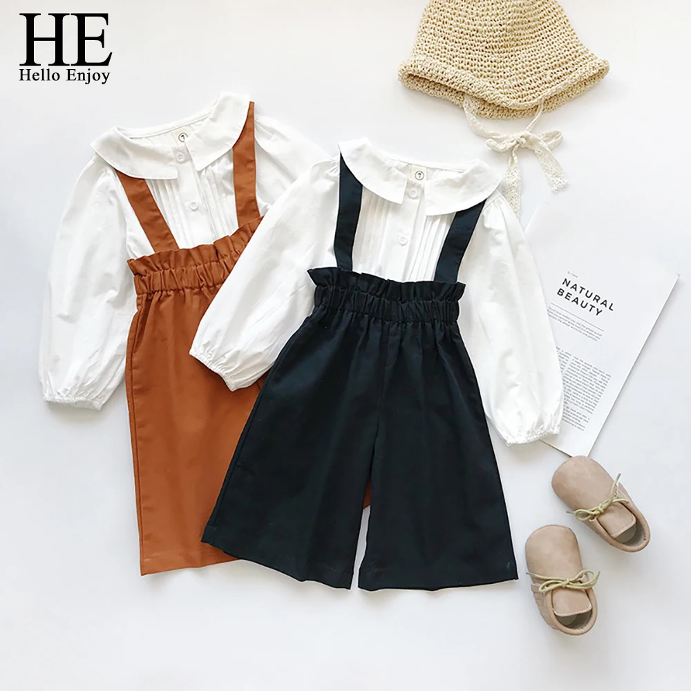 

HE Hello Enjoy Baby Girls Clothing Sets Spring Autumn Whit Shirt+Suspender Pant Kids Clothes For Girl Cute Toddler Sweet Fashion