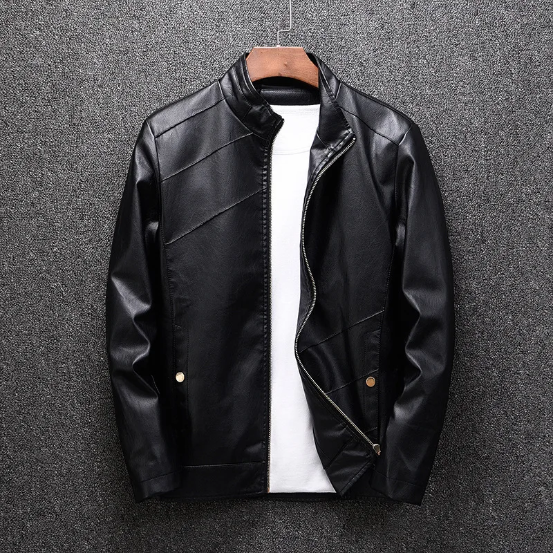 

Season Men Leisure Leather Jacket Slim Fit Youth Li Collar Pu Leather Coat Men's Wear Leather Coat