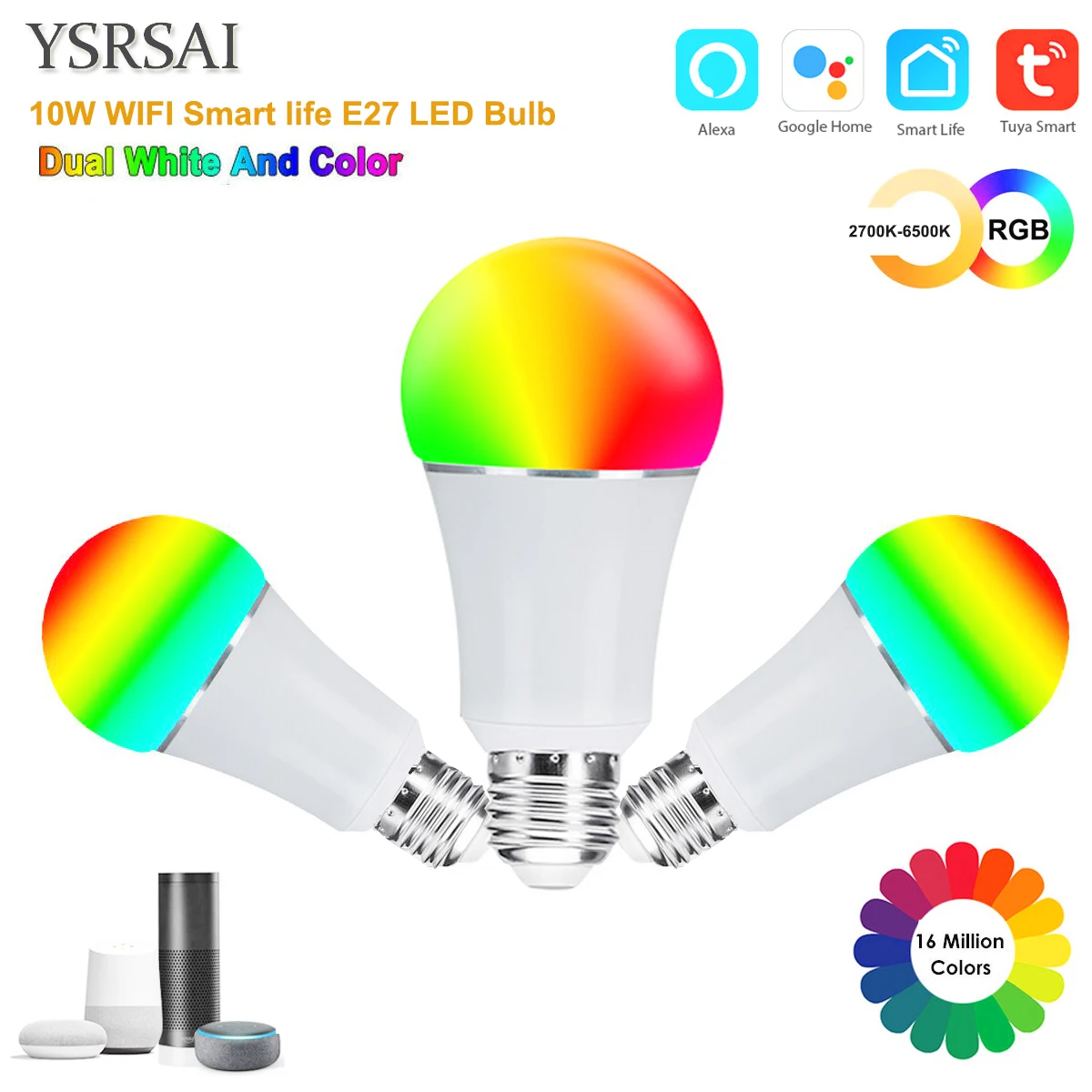AC110 220V 10 Вт WiFi tuya умный светильник для жизни E27 Светодиодный RGB + CCT (белый теплый