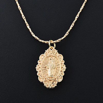 Золотистый сплав Винтаж медальон Дева Мария ожерелье религиозный стиль цепь ожерелье ювелирные изделия для женщин первоначальное ожерелье - Окраска металла: Золотой цвет