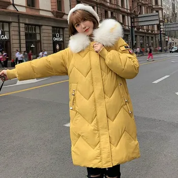 

Women Winter Jacket Big Fur Collar Winter Coat Women Long Down Parka Lady Hooded Parkas Warm Cotton Jackets Slim LP495