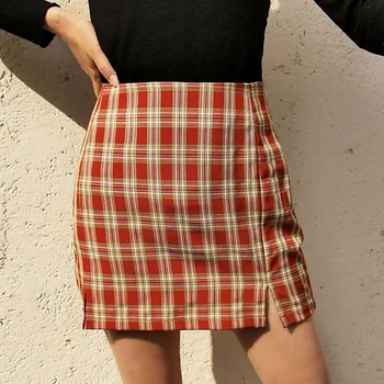 

Vintage Plaid A-Line Skirt Women Sexy Split Mini Short Skirt 2020 Fashion Autumn Winter Elegant Casual Office High Waist Skirts