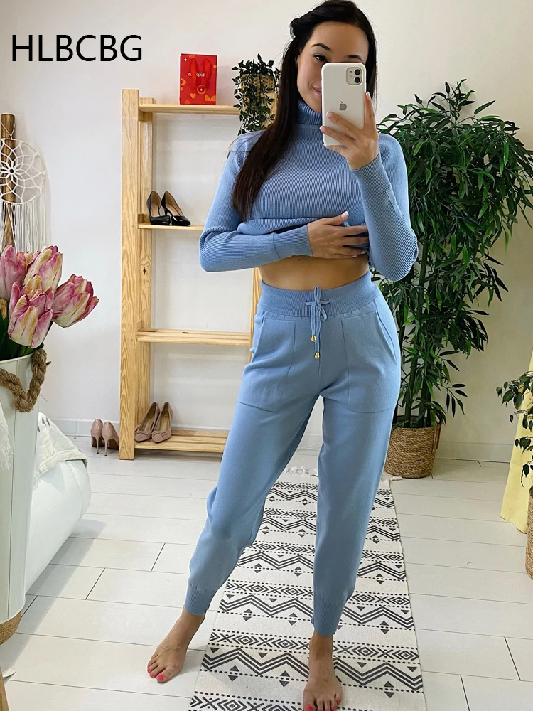 Two Piece Set Women Knit Sport Suits Thick Warm Turtleneck Women Sweater +  Drawstring Harem Pants Winter Jogging Outfits, Black Y829, One Size :  : Clothing, Shoes & Accessories