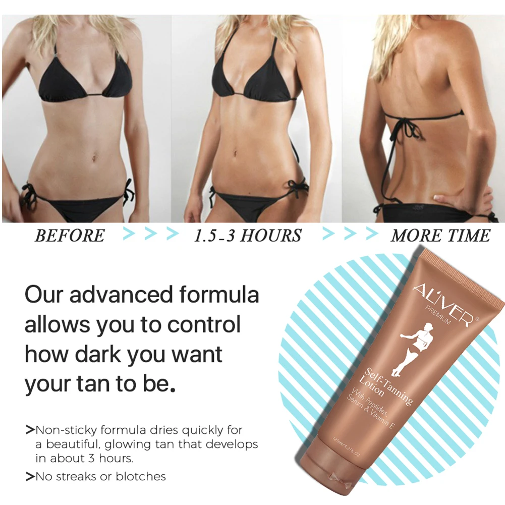 Self Tanning Body Lotion Cream Body Black Bronze Tanning Long Lasting Sunless Body Solarium Cream Peptides Serum Vitamin E 125g