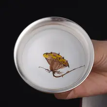 Керамическая чайная чашка ручной работы с внутренним покрытием из серебра 999 пробы, чайная чаша кунгфу, черный чай Dahongpao, чайная посуда