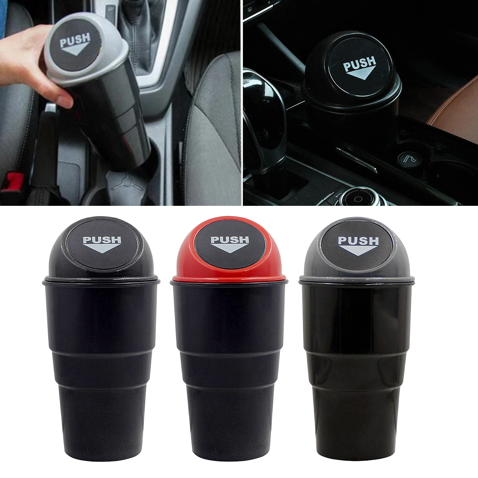 Car Trash Can Mini Rubbish Bin With Lid Dustbin Garbage Bag Cup Holder