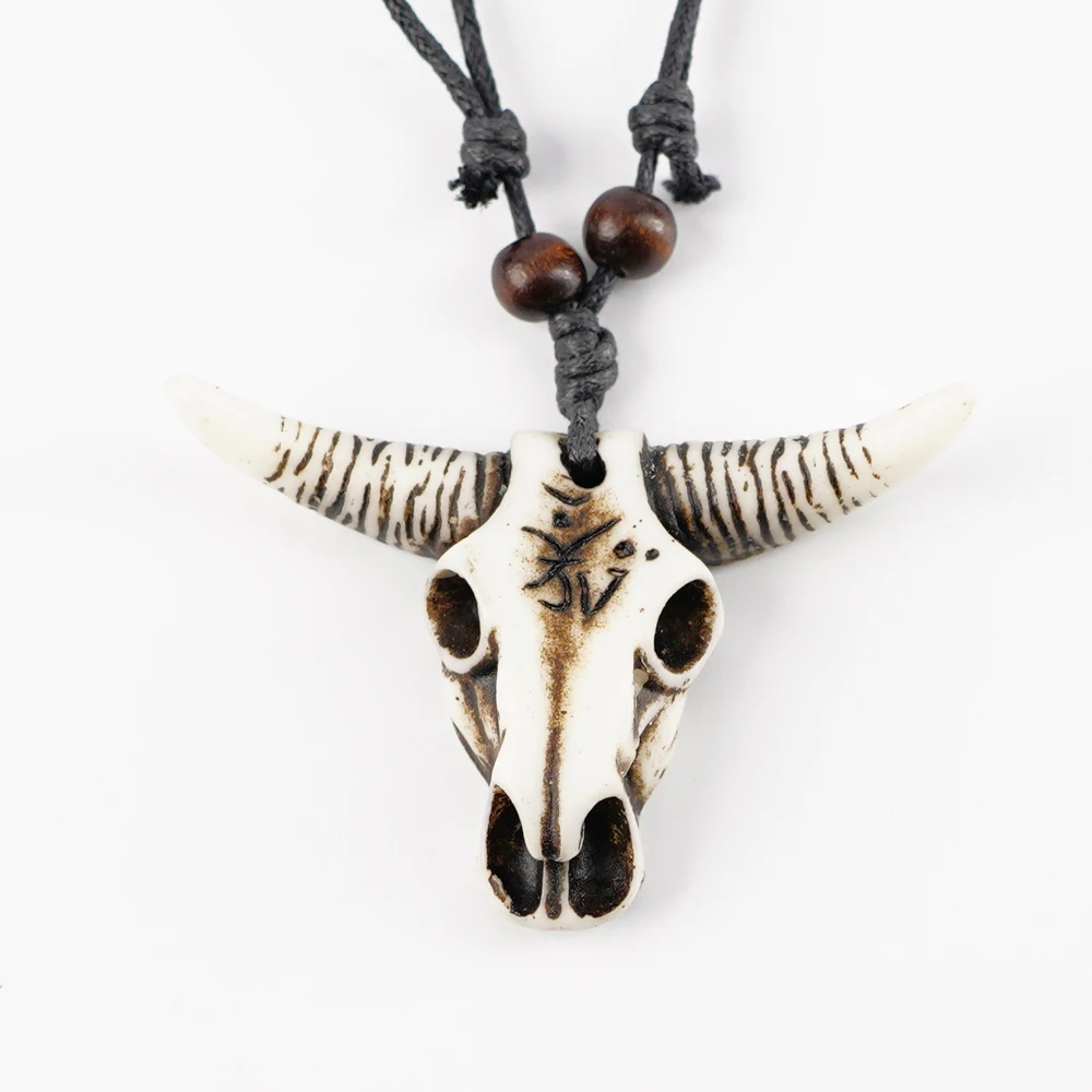 Bull Head Necklace For Men - Viking Bull Skull Pendant, Punk Rapper Jewelry, 30 Inch