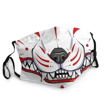 

Oni Demon Kitsune Grin Adult Washable Mouth Face Mask Printed Fox Aunumart Japanese Protection Mask Respirator