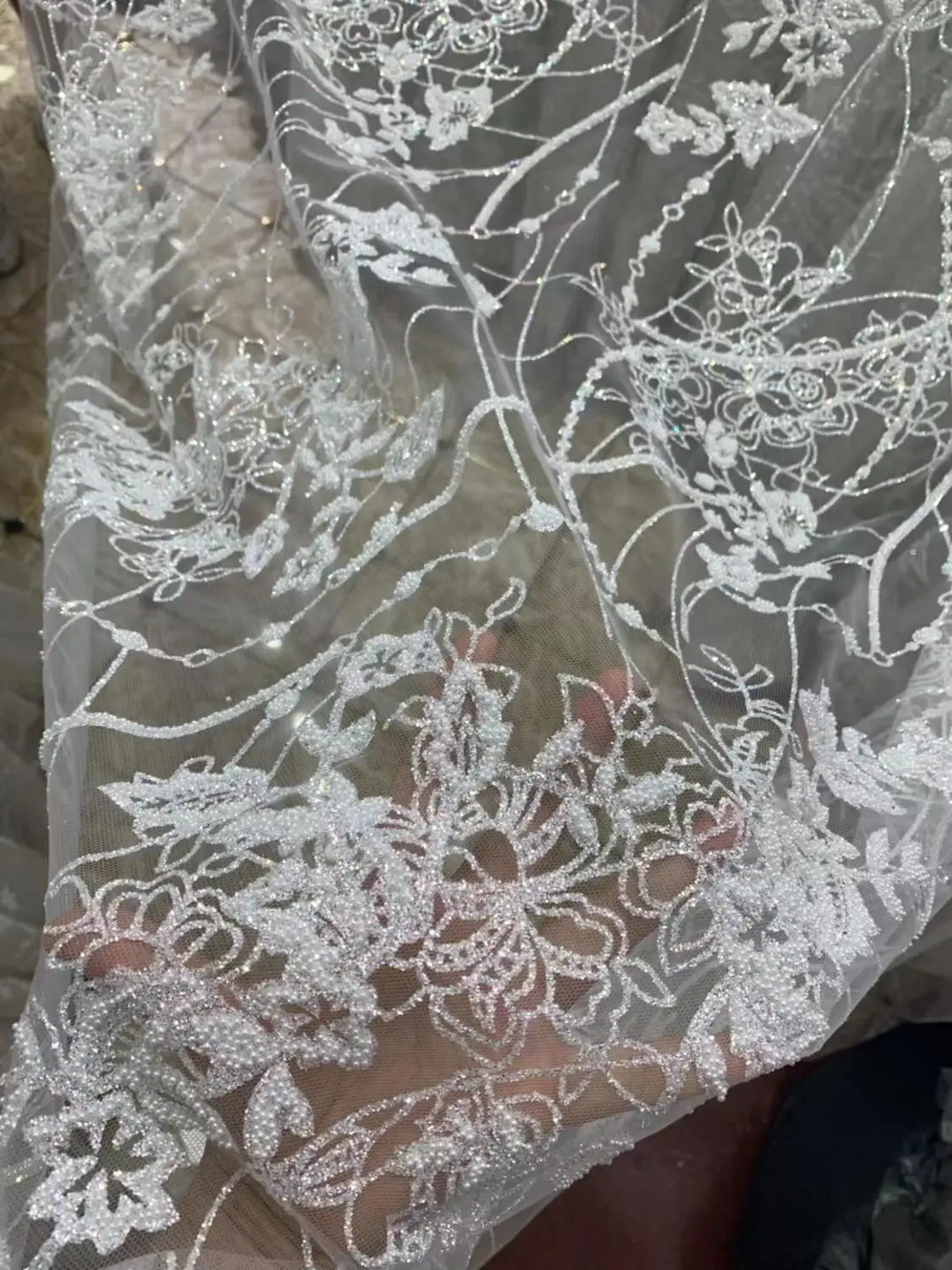 Hh031#5 ярдов/партия, серебряная блестящая белая сетка с жемчугом, роскошная клееная сетка, фатин, кружева для распиловки, свадебное платье/вечерние