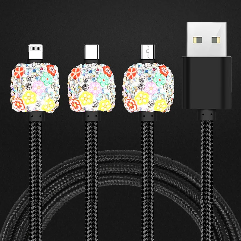 white Data Line Wire Новое универсальное быстрое зарядное устройство со стразами двойной зарядное устройство usb светодиодный дисплей Зажигалка на электропитании для iPhone Xiaomi samsung - Название цвета: white Data Line Wire