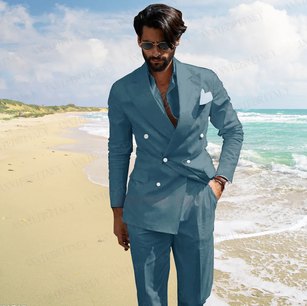 2021 abito estivo da uomo 2 pezzi Blazer doppiopetto da spiaggia in lino  Beige personalizzato Slim Fit sposo Best Man Wedding Tuxedo Jacket  Pants|Tailor-made Suits| - AliExpress