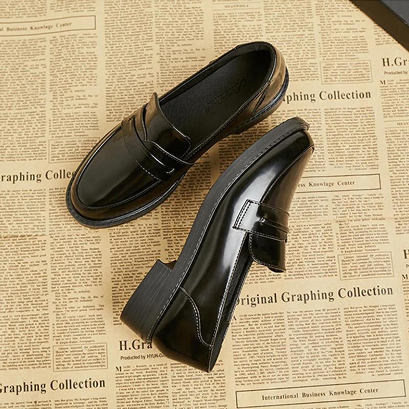 matte/japanned leather slip on moccasins student casual slip on creepers oxfords shoes ladies casual work shoes woman chaussures