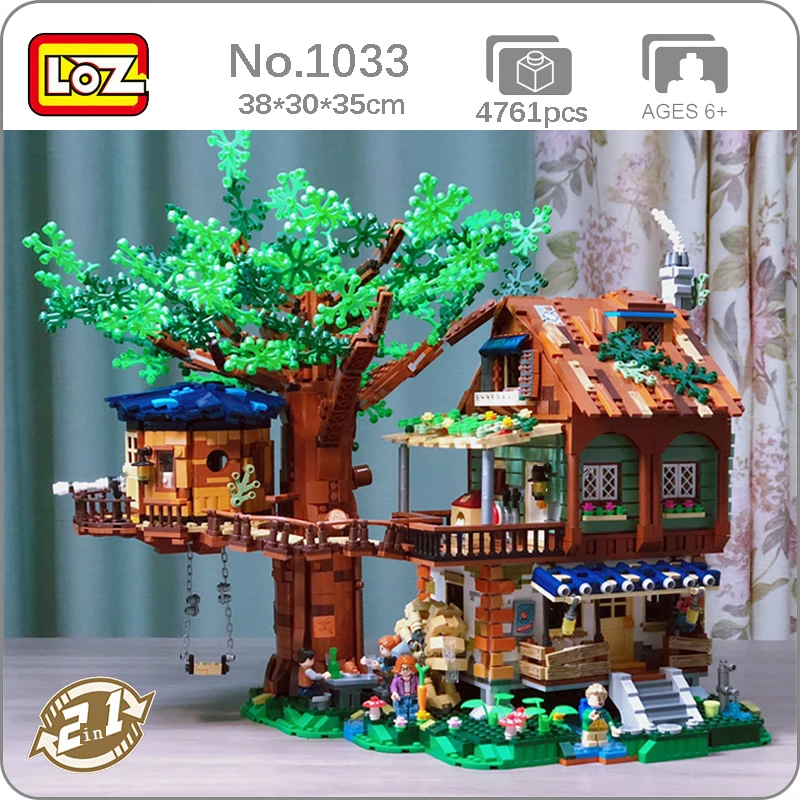 LOZ 1033 Architecture Tree House Waterwheel Swing River 3D Model DIY Mini Blocks Bricks Building Toy for Children no Box