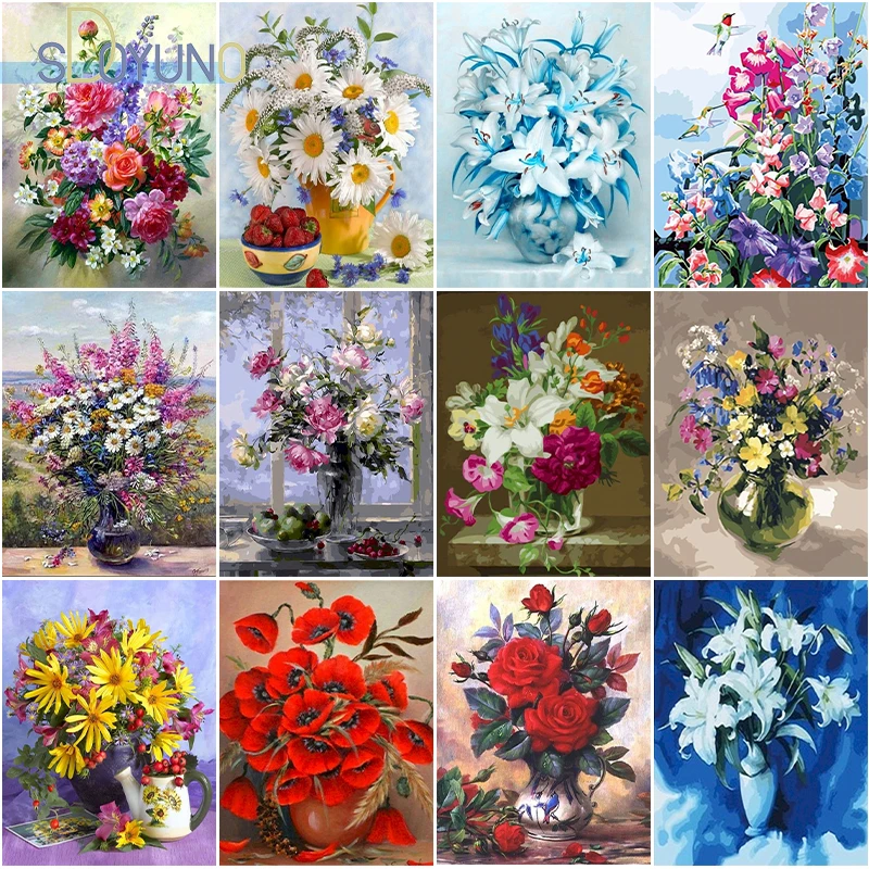 Картина сделай сам SDOYUNO 60x75 см цветные цветы масляная живопись по номерам Cavans