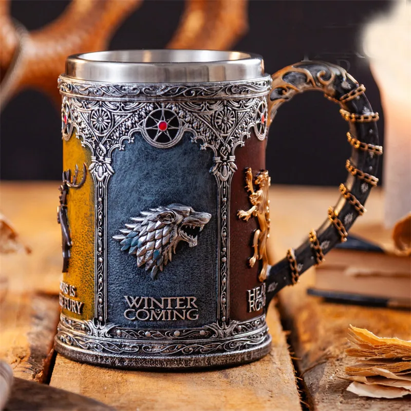 

Game of Thrones Signets Tankard Beer Mugs Stainless Steel Resin Cups and Mugs Creative 3D Coffee Mug Drinkware Mark