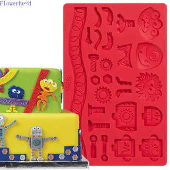 

Fondant Mold Lace Mat Silicone Flashlight Robot Animal Embossing Mold Cake Edge Mold Cute Patterns Chocolate Mold Cake Decor