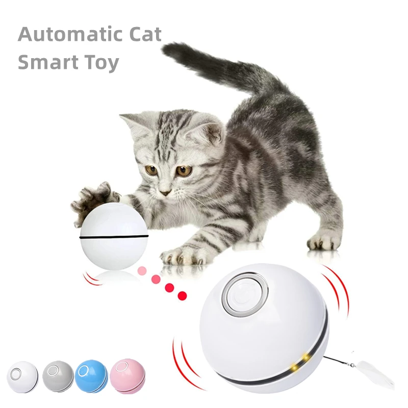 Automatic Smart Cat Toys Ball Interactive Catnip USB Rechargeable Self Rotating Colorful LED Feather Bells Toys for Cats Kitten