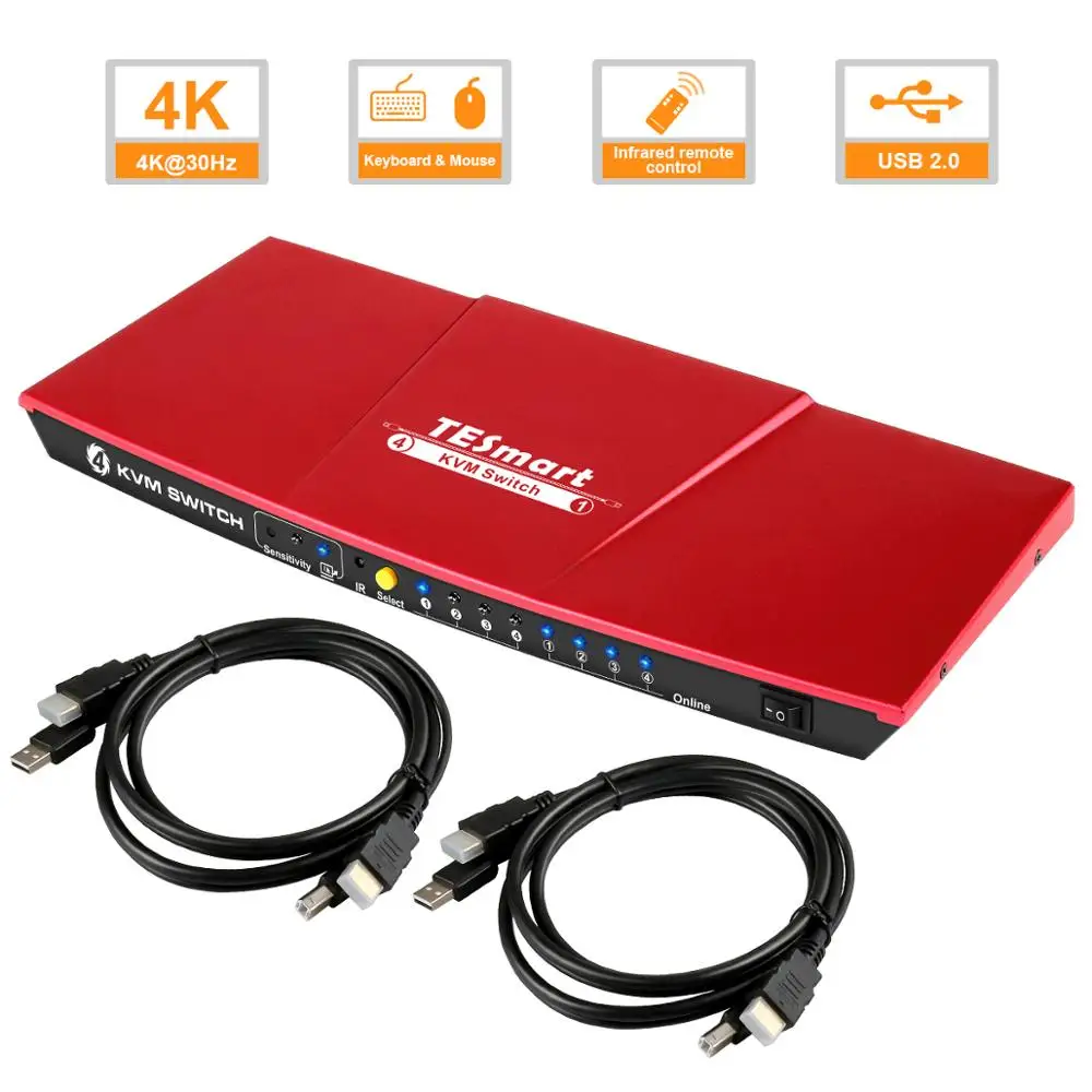 HDMI KVM переключатель с 4 портами USB2.0 4K60Hz высококачественный Tesla smart USB порт 3840*2160/4K * 2K