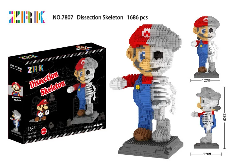 2550pc Mario Mini Blocks Assembly Cartoon Model Brick Toys for Children Christmas Gifts Educational Toy skeleton dissection 7821 - Цвет: 7807 with box