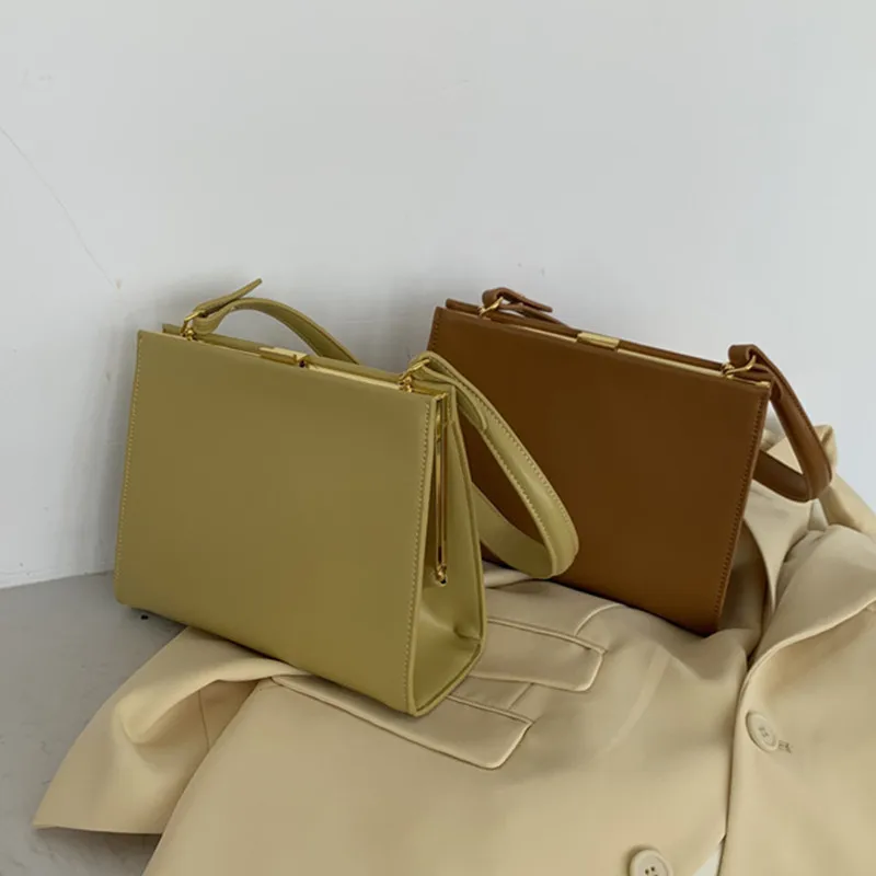Retro Clasp Bag Frame Totes Handbag Women Business OL Fashion Pu Leather Vintage Box Bag Luxury Brand Brown Green Black