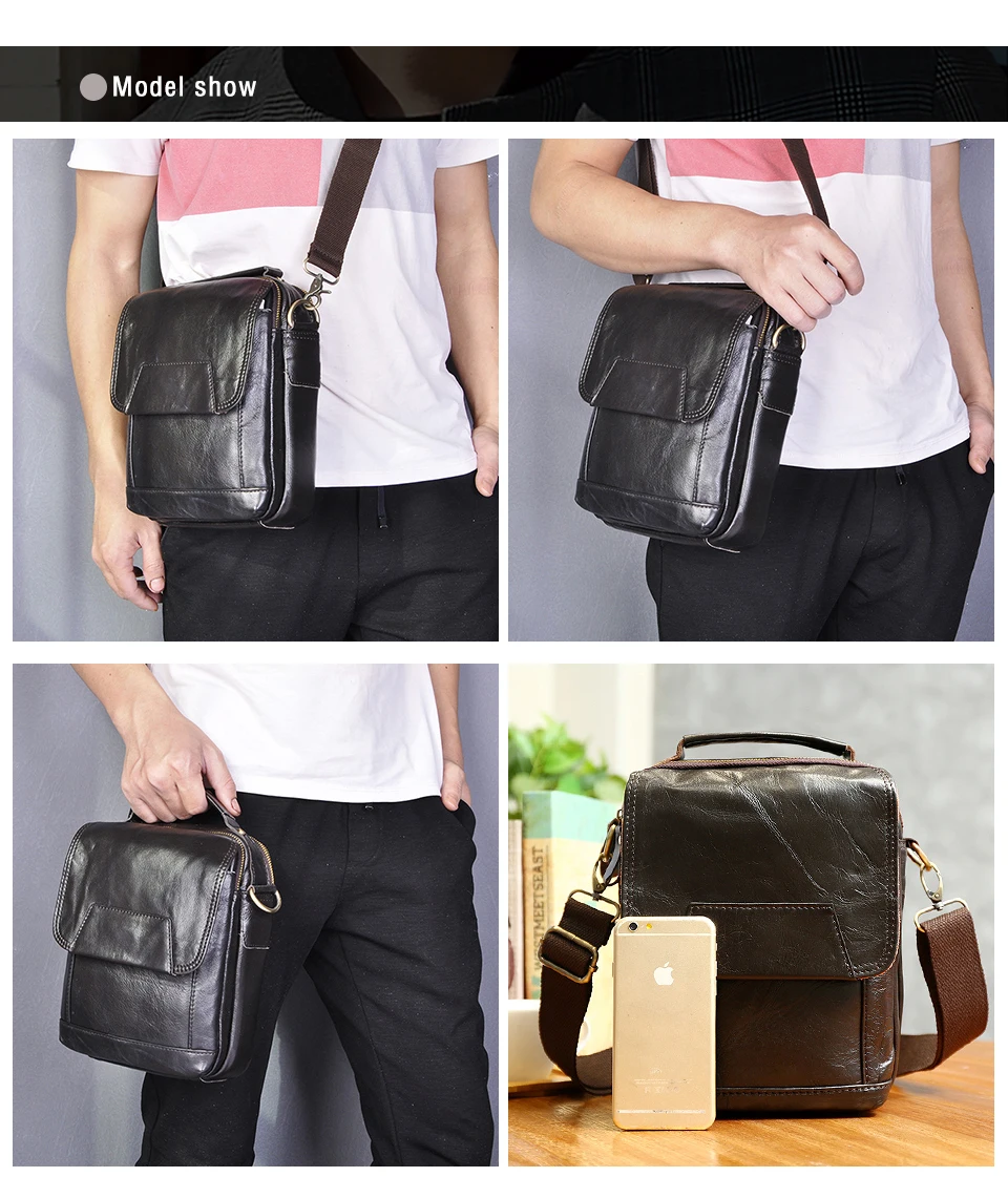 Crazy Horse Leather Male Casual Design Vintage Messenger bag Fashion Cross-body Bag 8 Tablet Tote Mochila Satchel bag 150