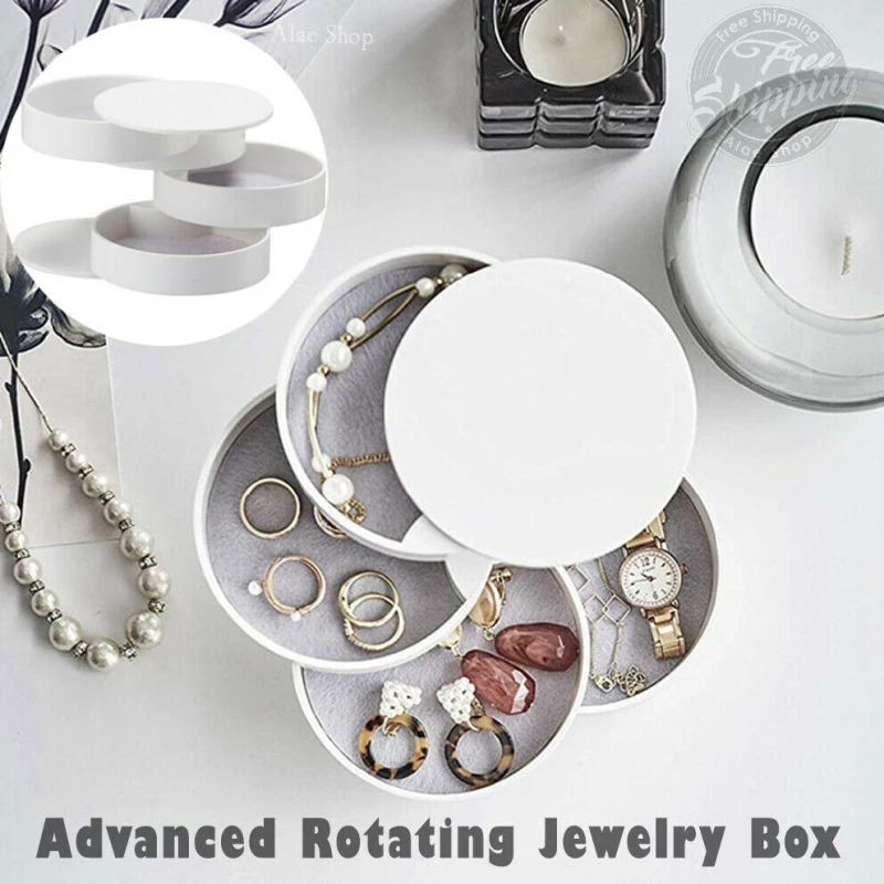 

4 Layers Jewelry Storage Box 360 Degree Rotating Holder Jewelry Organizer for Earrings Rubber Band Bracelet Small Item Organizer