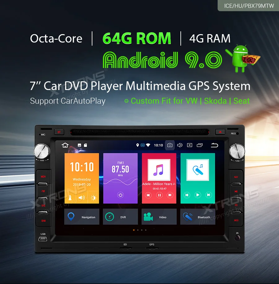 Best XTRONS 7" Android 9.0 Octa Core 64G ROM 4G RAM Car DVD Player Multimedia GPS System Custom Fit for Volkswagen for Seat for Skoda 0