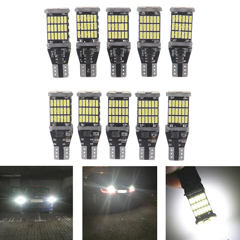 10 шт. белый 45 SMD 4014 T15 W16W светодиодный автомобиль назад светильник лампочка 6000K| |