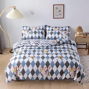 

Grid Bedding Set, Duvet Cover Pillowcase 3pcs 220x240,135x200 Child Quilt Cover,Unicorn Pattern Double Queen King Size Bed Sets