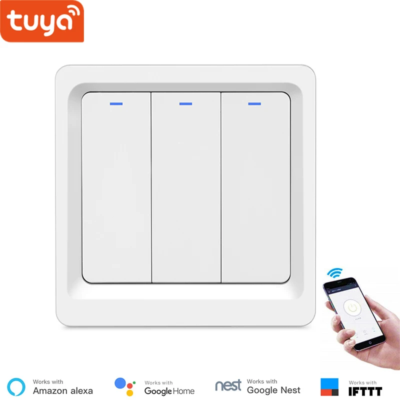 Смарт-приложение Tuya, Wi-Fi, настенный светильник, умный физический кнопочный переключатель, приложение, дистанционное управление, EU 86, тип Alexa, совместимый с 100~ 240 В IFTTT
