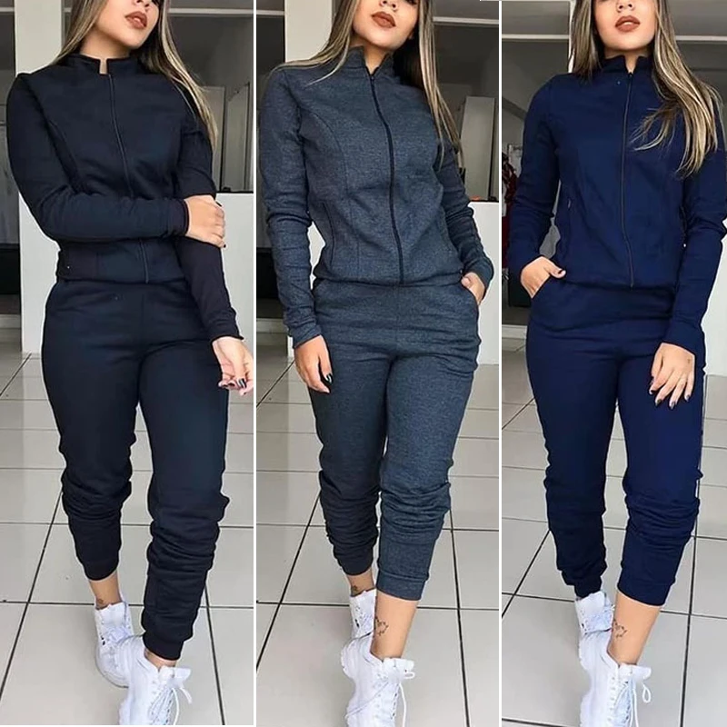 

Women Fashion Solid Tracksuit Sports Long Sleeve Sweatshirts Fleece Joggers 2-piece Running Set Workout Gym Spring 2020