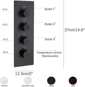 

3 Outlet 3-Function Brass Shower Diverter Thermostatic Valve Pressure Balanced Mixer with Trim in Matte Black