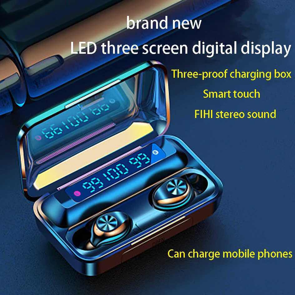 TWS F9 10 bluetooth 5 0 гарнитура большая емкость батареи tripledisplayLED waterproo Спорт подходит для