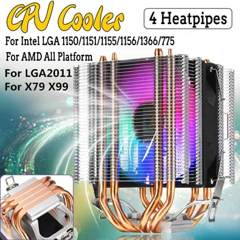 

4 Heatpipe LED RGB CPU Cooler Fan 4 Pin Dual Tower Quiet Cooling Fans Heatsink For Intel LAG 2011 X79 X99 1155 1156 775 1366 AMD