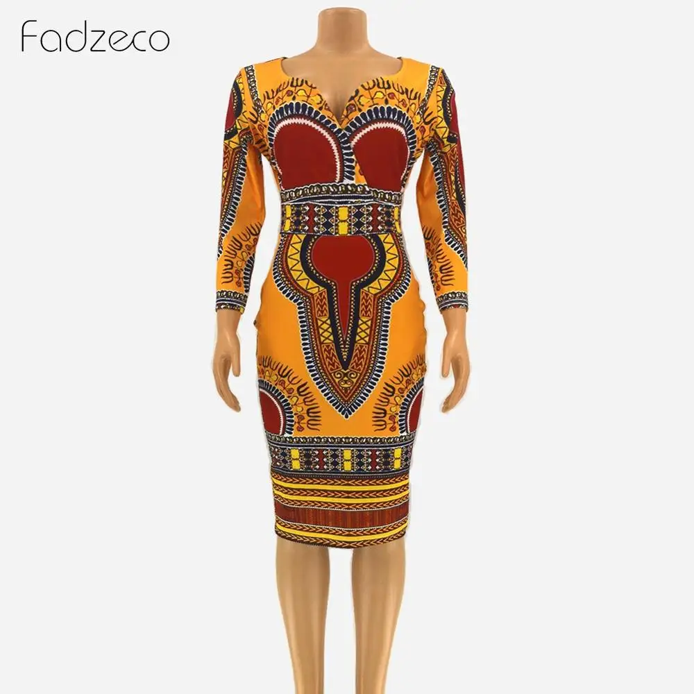 Color1 Платье Fadzeco в африканском стиле для женщин, платье с принтом Дашики, платье в Африканском национальном стиле, платье с v-образным вырезом, платье в африканском стиле - Цвет: Color1