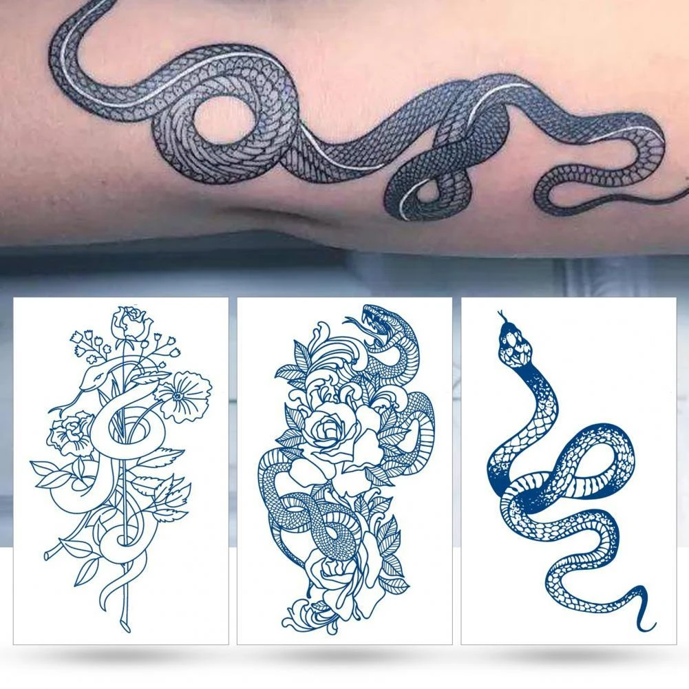 Fashion Temporary Tattoo Stickers for Women Men Blue Snake Waterproof Fake Tattoo  Waist Body Arm Dark Snake Tatoo Big Size Cool|Temporary Tattoos| -  AliExpress