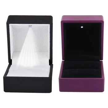 

2 Pcs LED Lighted Ring Gift Box Wedding Engagement Rings Display Box Soft Velvet Tray Case Holder Stand Display Storage Box Show