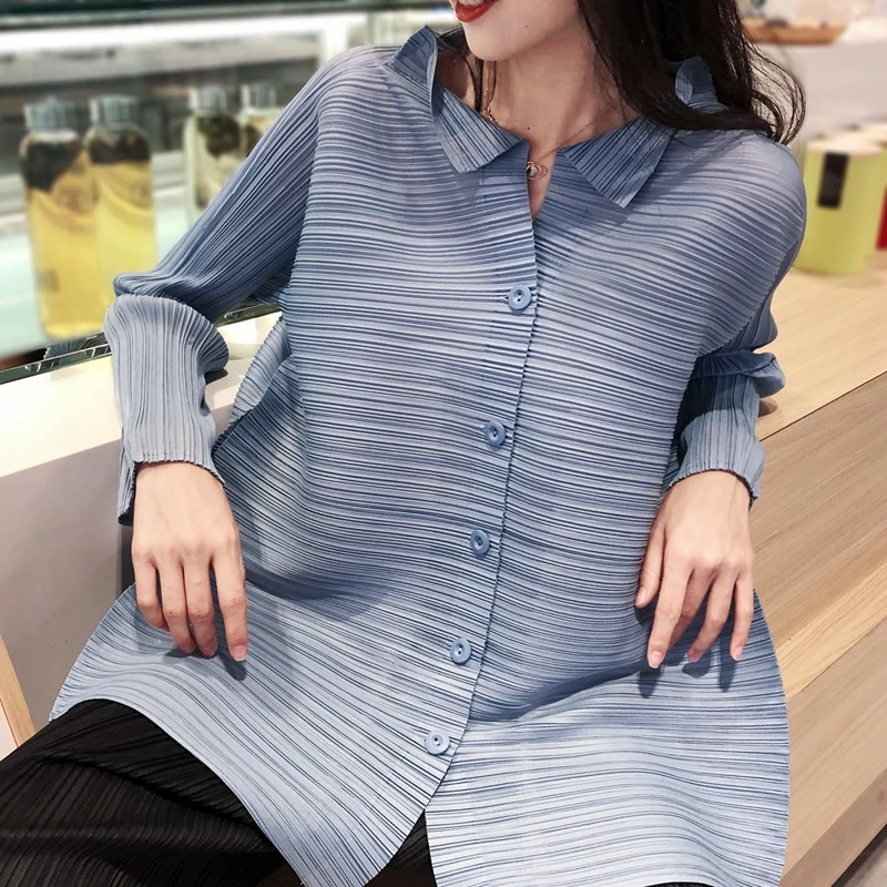 Женская плиссированная блузка Miyake однотонный однобортный Асимметричный Длинный