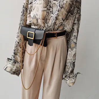 

Women autumn winter animal snake pattern blet with chains phone pochet black cool casual belt new 2019