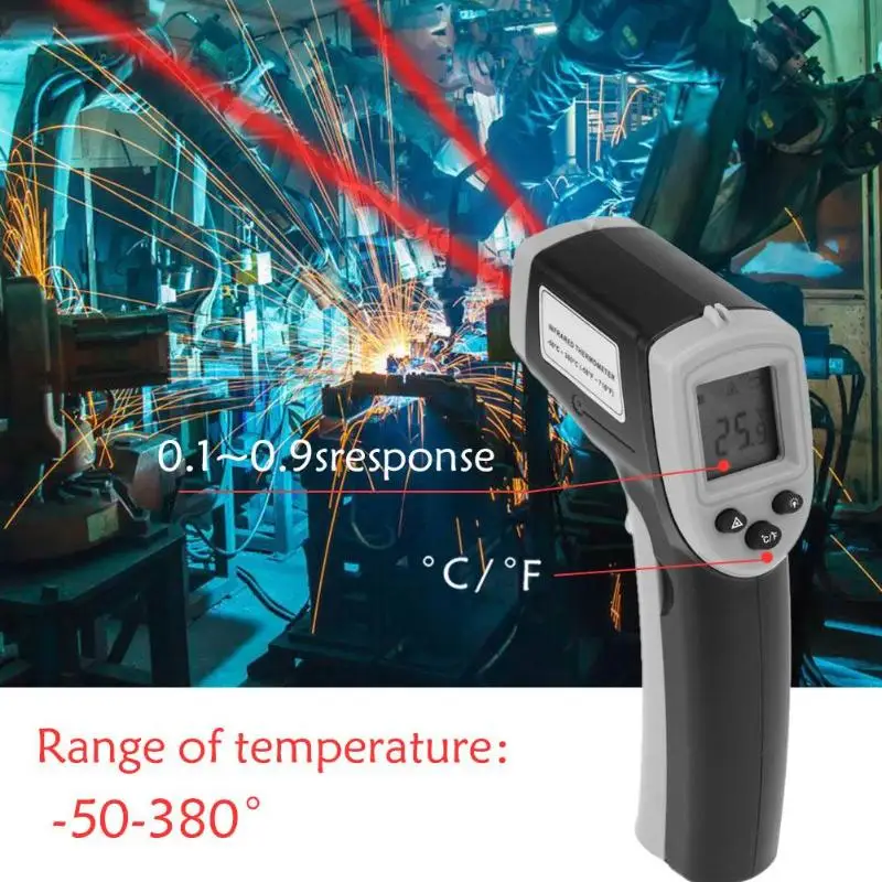 Пластиковый цифровой термометр, лазерный инфракрасный термометр, Бесконтактный ИК-пирометр, ЖК-измеритель температуры, пистолет точечный-50 градусов-380 градусов