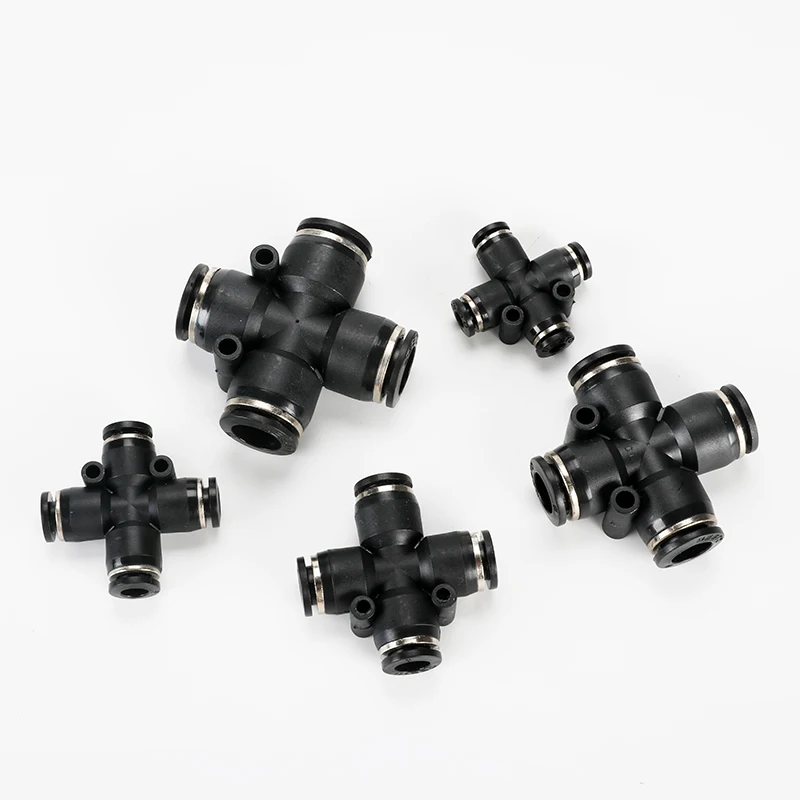 

10Pcs Black PZA 4 6 8 10 12mm Air Fitting 4-Way Cross Shaped Splitter Push in Pneumatic Tube Connector Quick Fittings