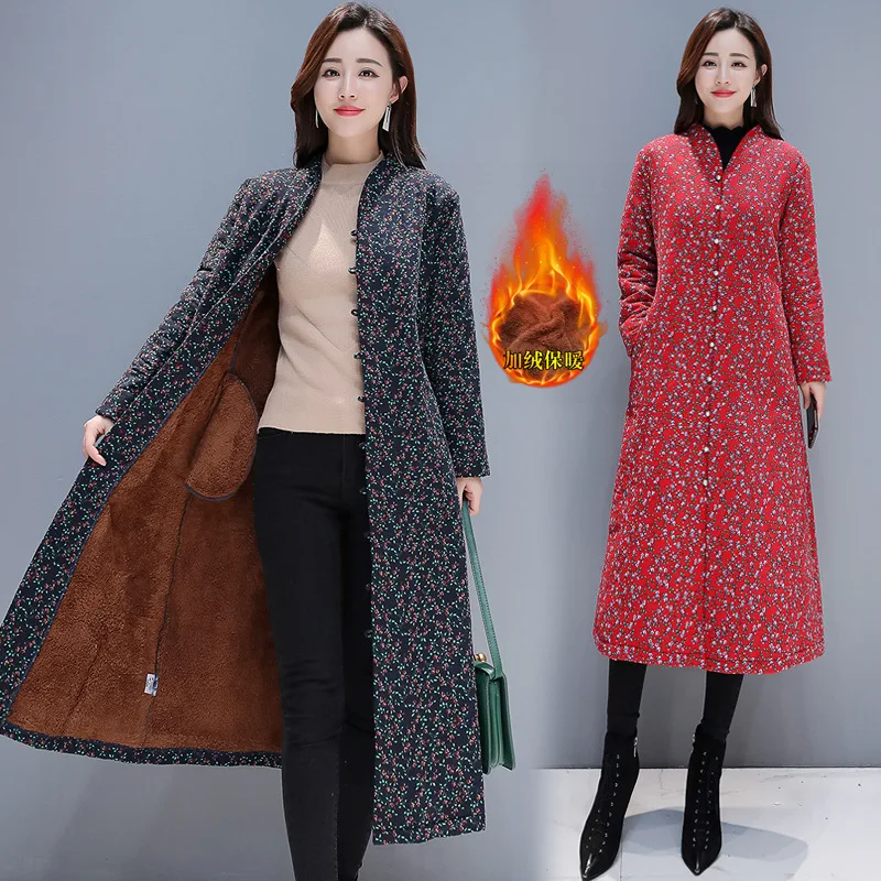 

Photo Shoot 3918 # Cotton-padded Clothes Women's Long 2018 Winter Ethnic-Style Printed Brushed And Thick Retro Cotton Linen Cott