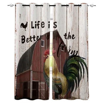 

Life Is Better On The Farm Rooster Barn Vintage Wooden Board Background Window Curtains Living Room Curtain Home Decor