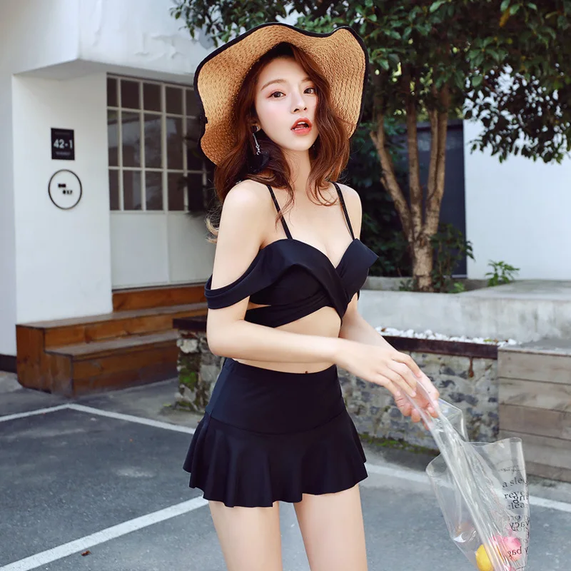 

Japan And South Korea Small Incense Atmosphere Quality Woman Swimming Suit Fission Full Skirt One Shoulder Camisole Size Chest